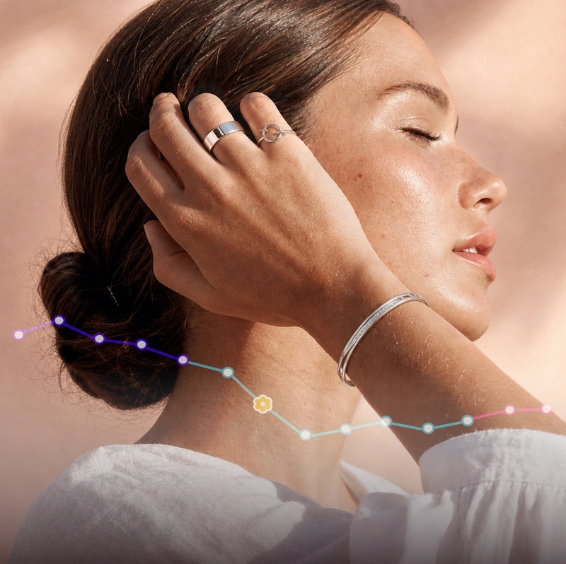 Woman wearing Ring Air with women’s health and ovulation visualizations
